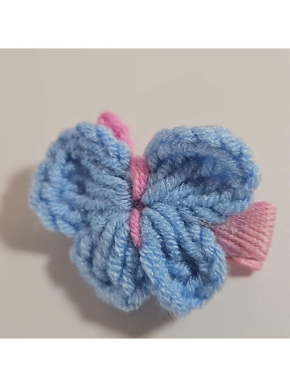 Hand Crafted Hand Knit Crochet Butterfly Hair Clip blue-yellow 1" Alligator clip - Picture 9 of 17